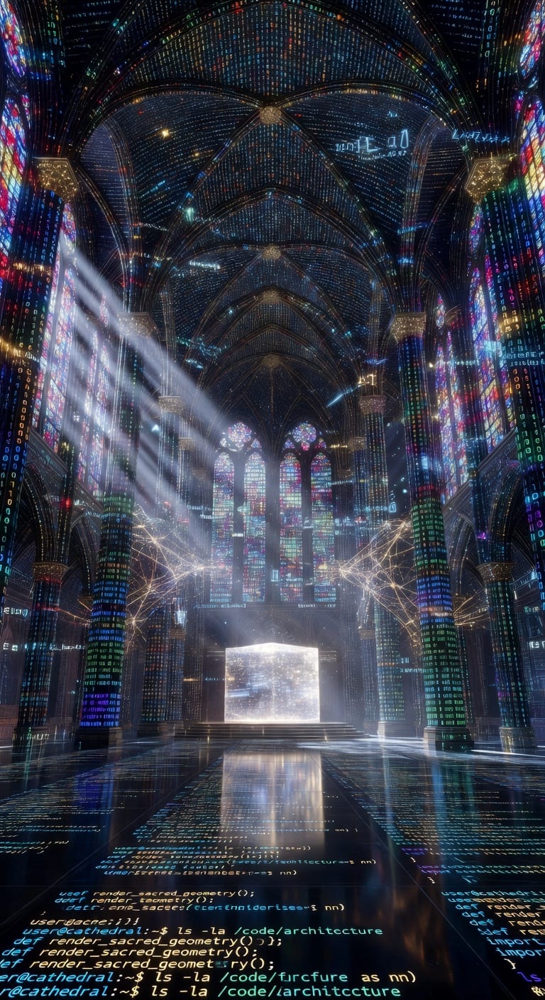 Cathedrals of Code — AI-generated architectural artwork from Series 01